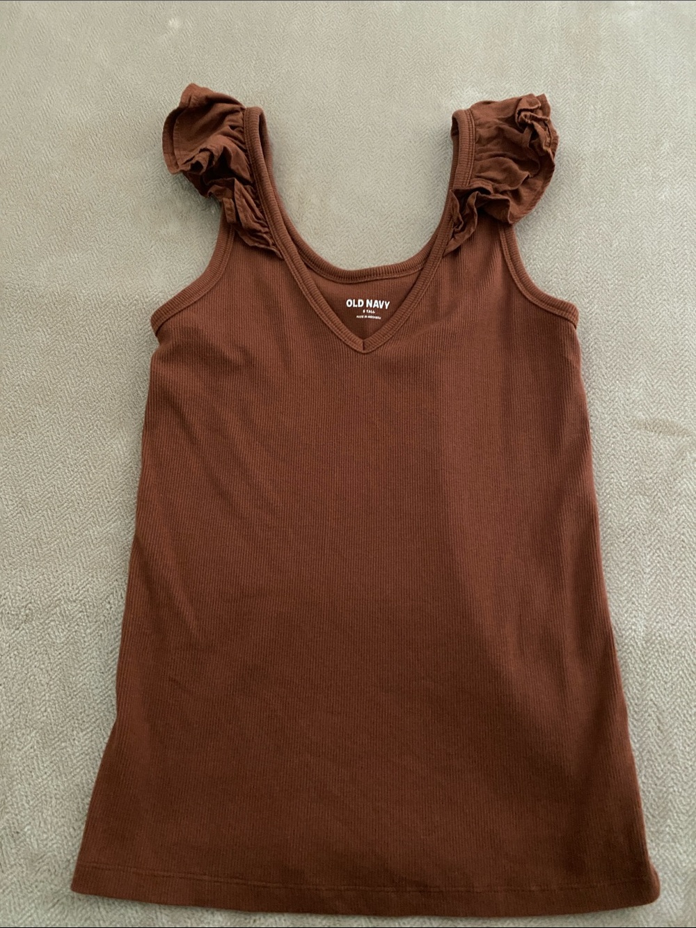 Old Navy Brown Ruffle-Shoulder Ribbed Tank Top